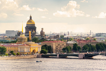 Saint Petersburg skyline, Russia. View of Neva river and cathedral in summer.