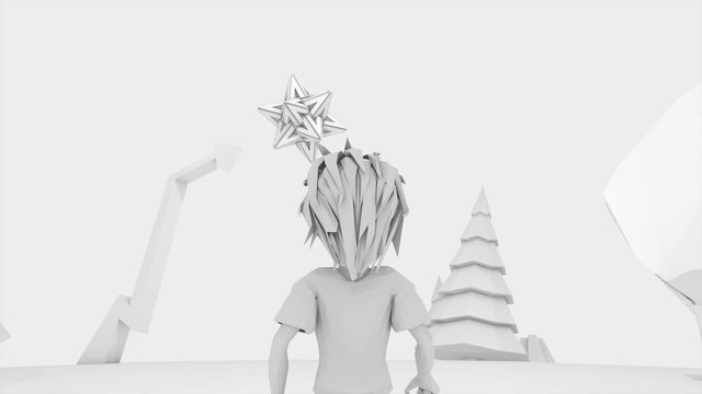 animation 3d, un personnage qui court dans la prairie