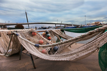 A winter sea with fishing net
