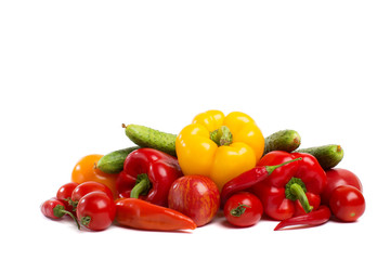 decorative pattern of fresh vegetables on white background