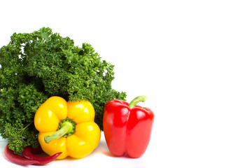 fresh vegetables with leaves isolated on white background