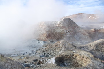 Sulphuric acid pools of geyser in Altiplano of Bolivia