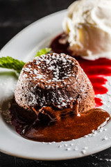 chocolate cake with ice cream