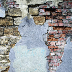 Grunge background with brick old wall and plaster