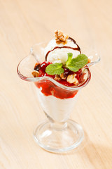 ice cream with fruit sauce