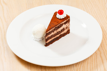 chocolate cake with ice cream