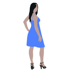 Beautiful slim girl looks back at himself. Vector drawing