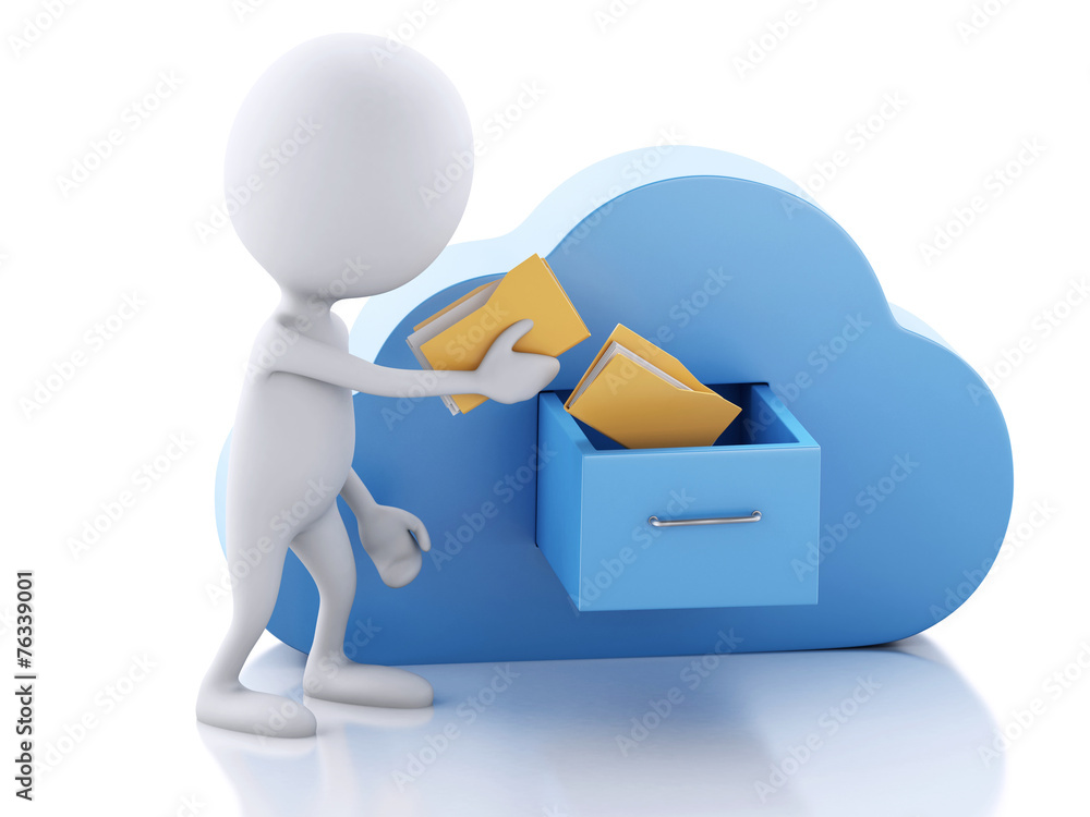 Aufkleber 3d white people with folders and cloud. cloud computing concept.