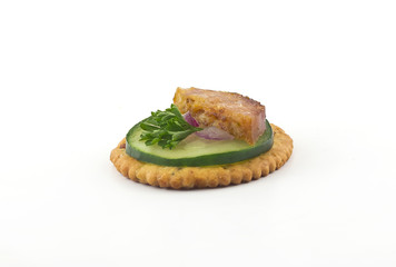 Crackers with Cucumber Sausage and Parsley