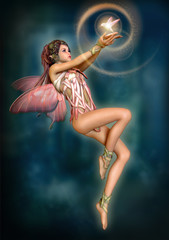 Fairy with glowing Bird, 3d CG