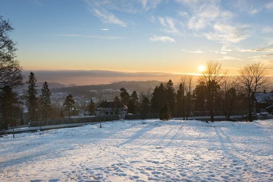 Oslo sundown cityscape panorama