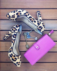high heels and purse