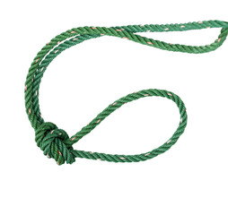 Green nylon rope tied the knot