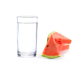 Glass of water and watermelon isolated on white background