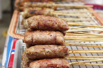 BBQ sausages on the grill.