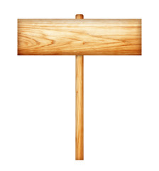 Wooden sign isolated on white background.