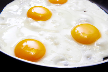 Fried eggs on pan