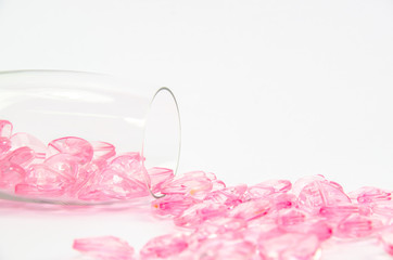 pink crystal hearts glass  on white background