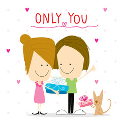 Girl and boy cartoon cute happy birthday vector