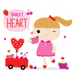 Love Valentine Girl Cute Cartoon Character Vector