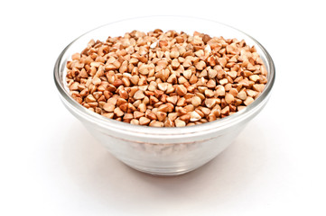 Dry buckwheat groats in a bowl