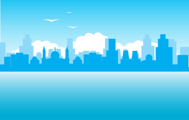 Naklejka premium Sylwetka miasta nad morzem