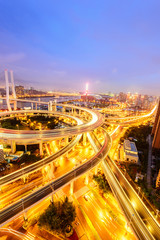 beautiful city interchange overpass at nightfall in shanghai