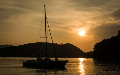 Sailboat on the sea at Ao Yon Bay, Phuket, Thailand