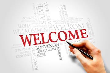 Welcome in different languages words cloud, business concept