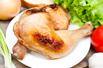 Grilled chicken legs with vegetables