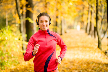 Woman running and listening music