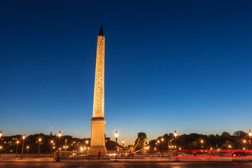 Luxor Obelisk on Place de la Concorde at nightfall
