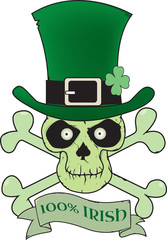 Green lucky Irish skull isolated on white background