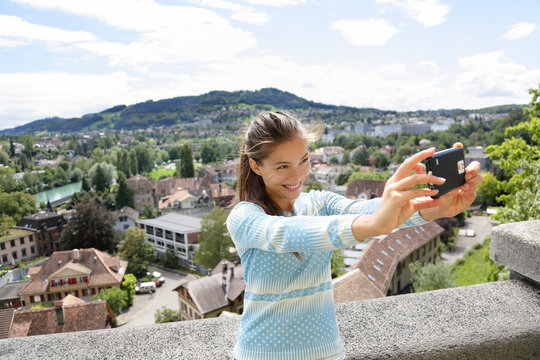 Selfie girl - Asian woman taking picture in Bern