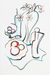 Still life on white cloth