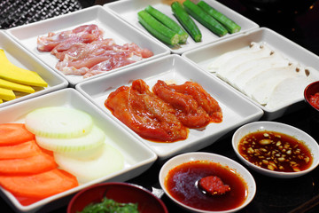close up meat and vegetable in japanese food
