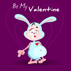 Rabbit with heart. Romantic card. Valentine's day illustration.