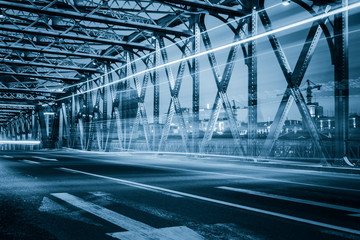 Night traffic lights inside of the  Waibaidu Bridge of shanghai