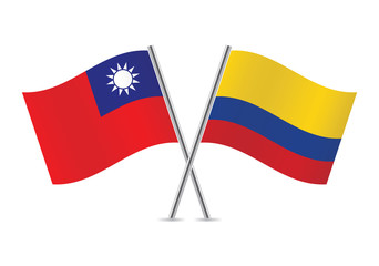 Colombian and Taiwanese flags. Vector illustration.