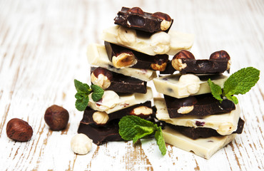 Dark and white chocolate with nuts