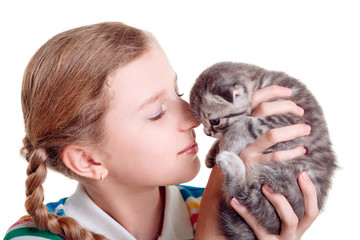 beautiful girl with a kitten