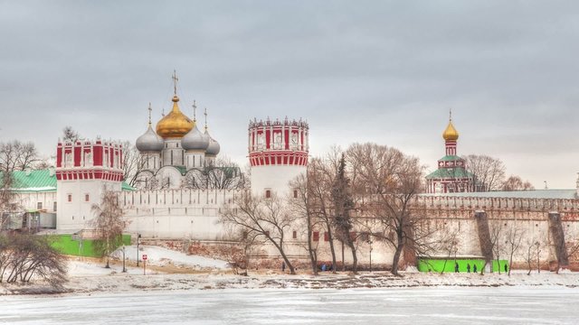 Novodevichy Convent in winter - timelapse video