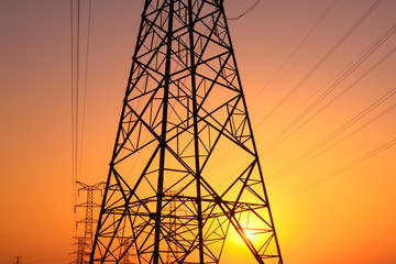 high voltage post.High-voltage tower sky background.