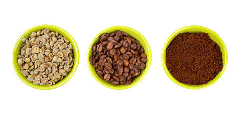 green, roasted and ground coffee