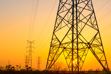 high voltage post.High-voltage tower sky background.