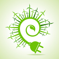 Ecology concept - Leaf and electric plug with wind mill
