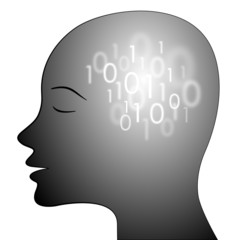 black head silhouette with data