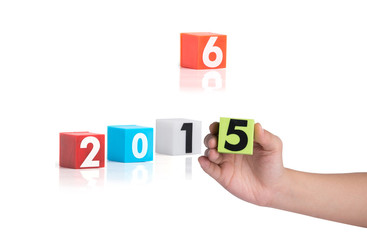 Colorful plastic of year numbers on a white background