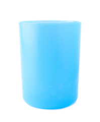 Blue plastic beaker cup isolated