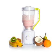 Mixed fruit in blender with fresh yoghurt